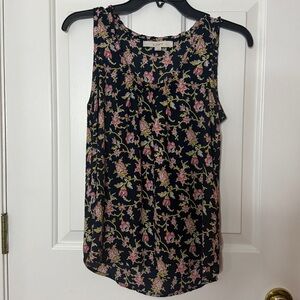 LOFT Navy Floral Scoop Neck Shell XS